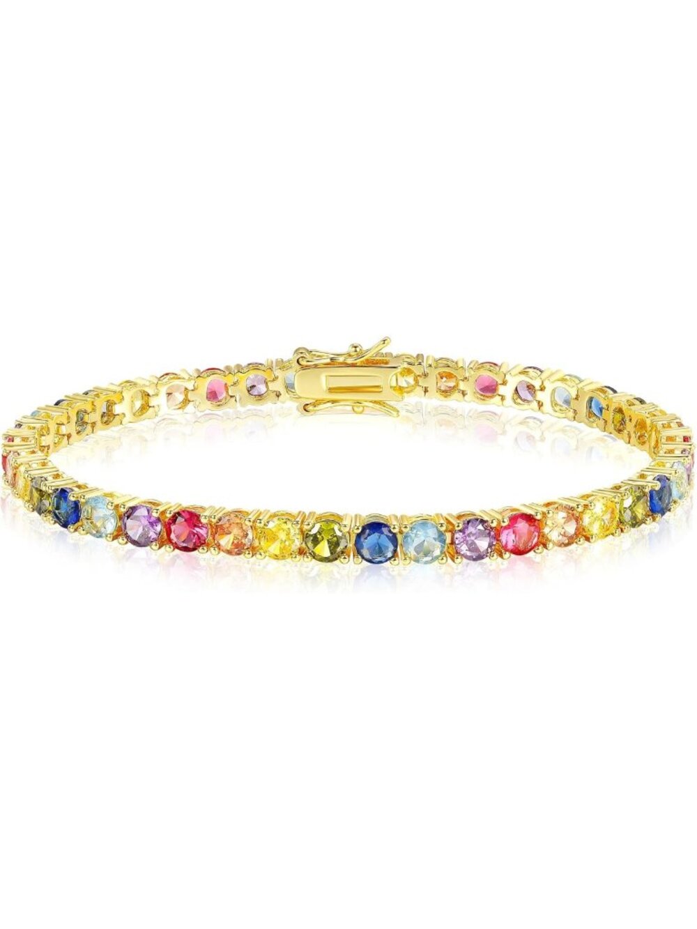 4mm Colored Cubic Zirconia Tennis Bracelet - 18K Gold Plated Rainbow Jewelry